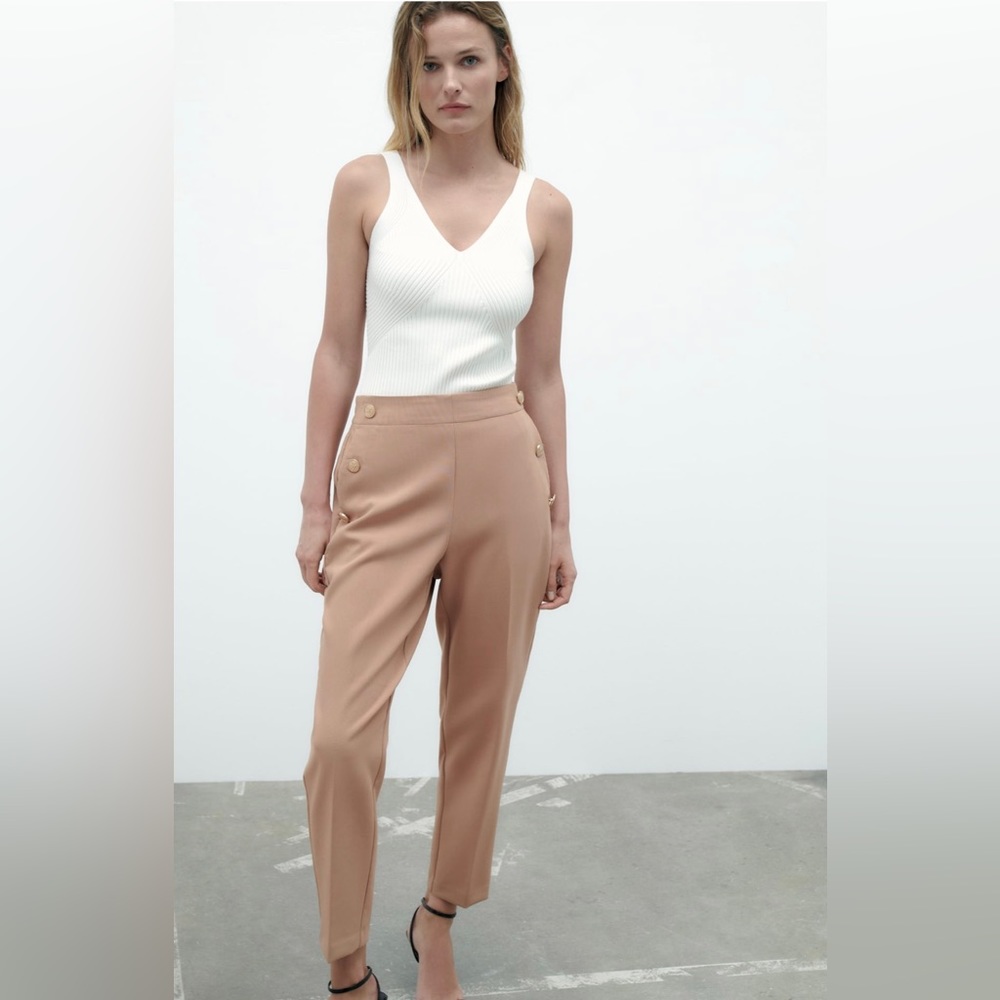 STRAIGHT LEG PANTS WITH METALLIC BUTTONS